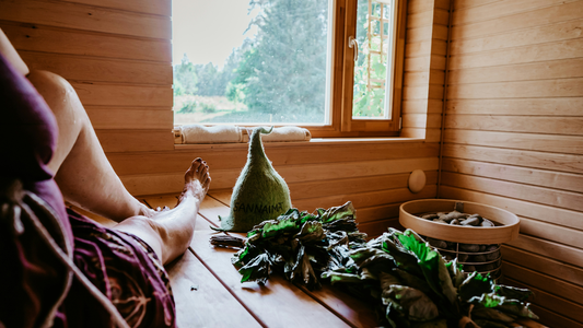 Woman Relaxing In Outdoor Sauna